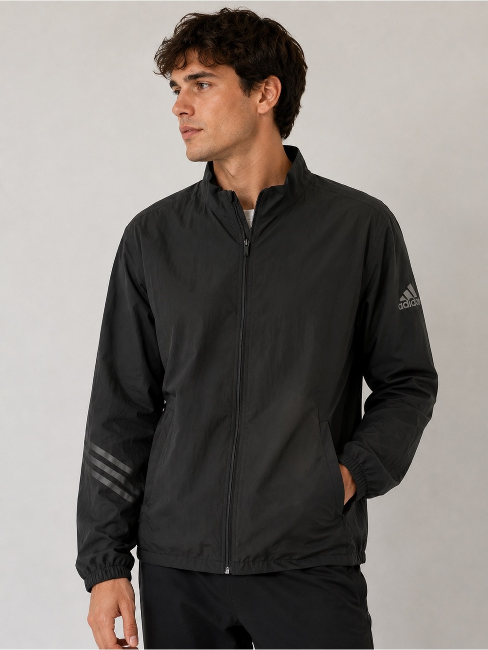 Adidas‎ Mens Large Black Rain Jacket Windbreaker Lightweight Performance Golf